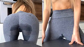 Girl Humping Table until Leggings Full of Squirts