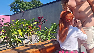Fucking the innocent redhead in the garden
