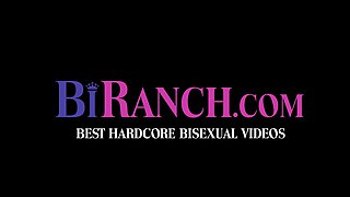 Two bisexual dudes and a beautiful ebony chick have hot sex