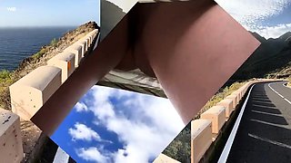 Exotic beauty flashing her perfect tight cunt outdoors