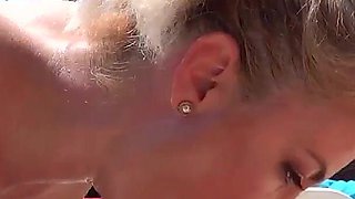 Horny Housewife Play with a Doll Man Outside on Terrace