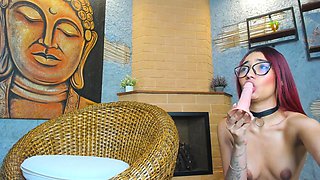 Slim Body and Red Hair Girl Gets Tricked and a... by Her Dildo on Webcam