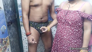 Steamy Indian Bhabhi Aishwarya gives handjob and gets cummed on her panties