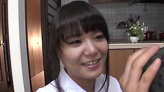 Schoolgirl with a sexy patch of hair wants his boner