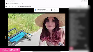 Jeny Smith masturbates her pussy on a public road during a live show