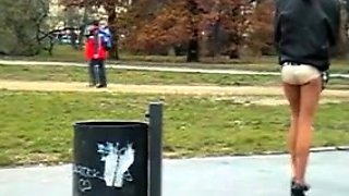 Brunette Flashing Her Titties And Pussy Outdoors In Public