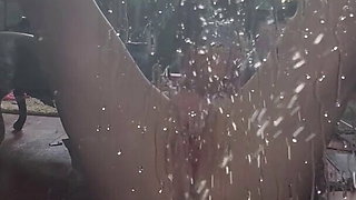 Huge squirt all over mirror