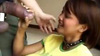 Chubby Asian in uniform does a crazy blowjob