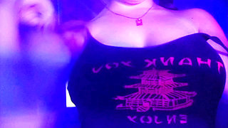 Late night vibes hot student dancing and playing on her room with webcam on
