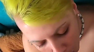 Afternoon blowjob in the bedroom with cum swallowing