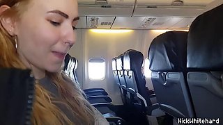 Real Public Airplane! Jerk off , Suck my cock ! Shows boobs