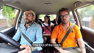 Couple fucking in fake driving school