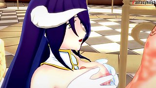 Albedo shows off ahegao face in a wild animated scene