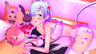 Hardcore creampie compilation featuring Rem and Ram from Re:Zero - 3D anime manga porn