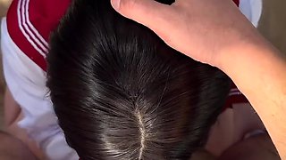 Busty girl in uniform got cum all over her skirt after sex POV