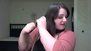 Lovely brunette Chubby girl Cadenza curling her hair
