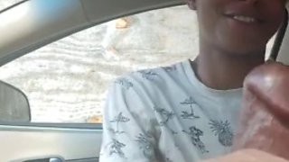 Public blowjob in the car from black amateur stepmom