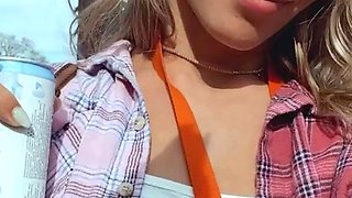 Busty Czech amateur fucks outdoor in public