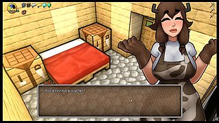 HornyCraft parody: the busty cowgirl wants to play with my morning hard-on