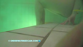 French Nubile barely legal+ Milks With The Jet Fountain Underwater In A Public Sauna Pool