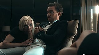 Four cute babes share a big dick in a hot foursome