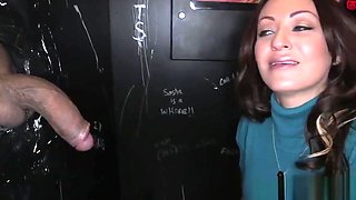 Cumdrenched gloryhole newbie sucking dick