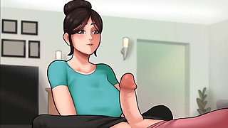 My busty maid gives me a handjob while doing chores, can't believe it