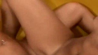 Small tits lesbians are kissing and fucking on the sofa