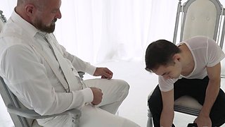 Cute virgin corrupted by hot suited DILF
