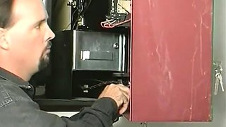 Glory hole blowjob busty amateur blonde fucking in stall