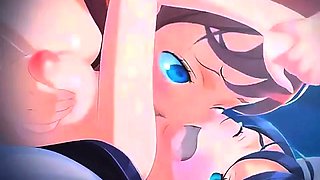 Brunette cums to hentai