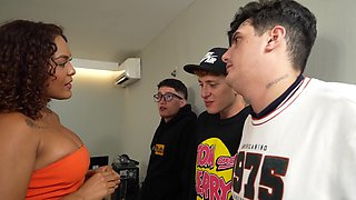 Nerd guys fuck their LATINA boss with a GIANT butt and fill her pussy and face with cum