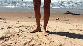 Me- Teen Girl on a Wild Nudist Beach Jerks off, Sucks Dick, Shows Legs Public Outdoor, Blowjob