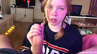 Student girl gently sucks and loves cum