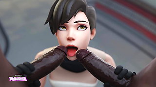 TRACER - Double Penetrated By 2 Massive Cocks - Animation Porn