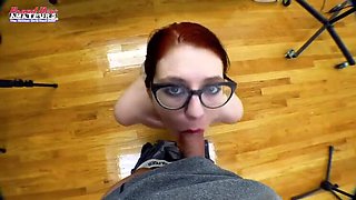 Petite Redhead Librarian MILF Takes Giant Cum Rope in Submissive Blowjob & Fucking - Part 2