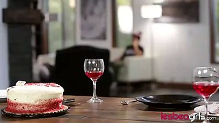 Kendra James slurps daughter in law, Kimmy Grangers pussy out in the kitchen