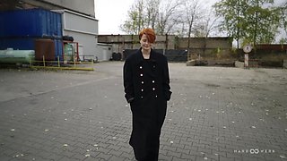 Sex-hungry skinny redhead gets her body mistreated by a gang of males