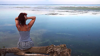 Unstripping on beach of Volga-river