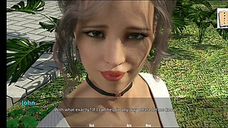 Busty blonde in a visual novel game with erotic adventures