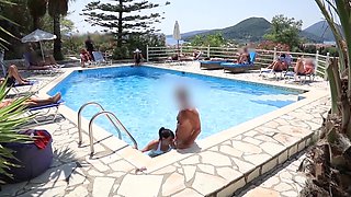 German MILF was swimming in the pool while getting fucked by a random guy