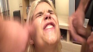 Blonde German Babe Got Two Load on Her Face