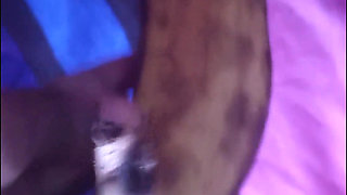 Fucking My Black Hairy Pussy with a Banana Load Moaning Orgasms