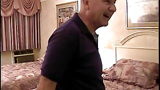 Hot long-haired blonde mounts and sucks grandpa's old cock