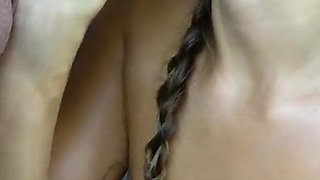 Hot young girl with oil on big boobs and ass sucked big dick