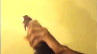 Black guy jacks off his big cock and cums hard
