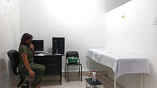 Nurse treats a special client while masturbating in the doctor's office