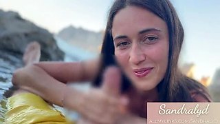 Hot Latina Sandralydx Swallows Cum on Beach - POV Blowjob & Outdoor Sex