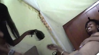 Young African nympho Maxi and Sajeda are having hot sex on