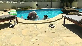 Hot British MILF Camilla Creampie in Wild Swimming Pool Orgy with Big Natural Tits